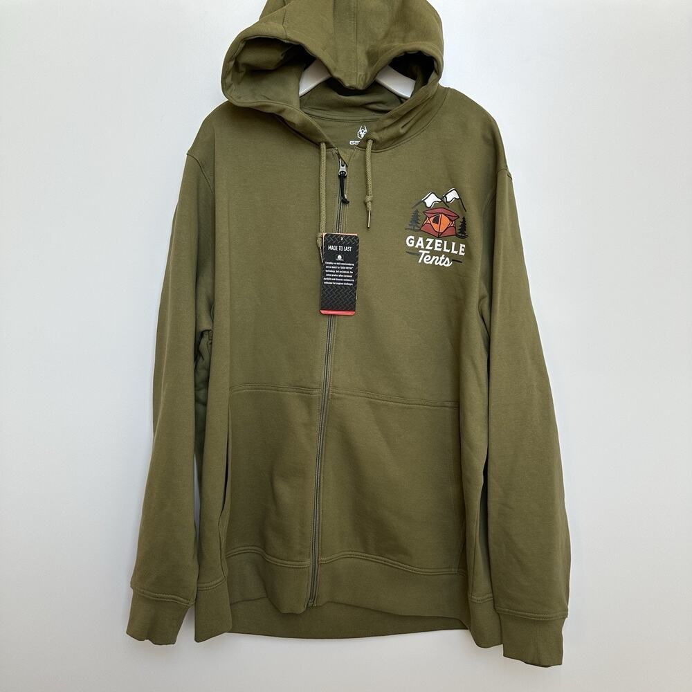 Gazelle Tents Off Road Zip-Up Hoodie Men's Oak Moss Green Tough Cotton Size XL